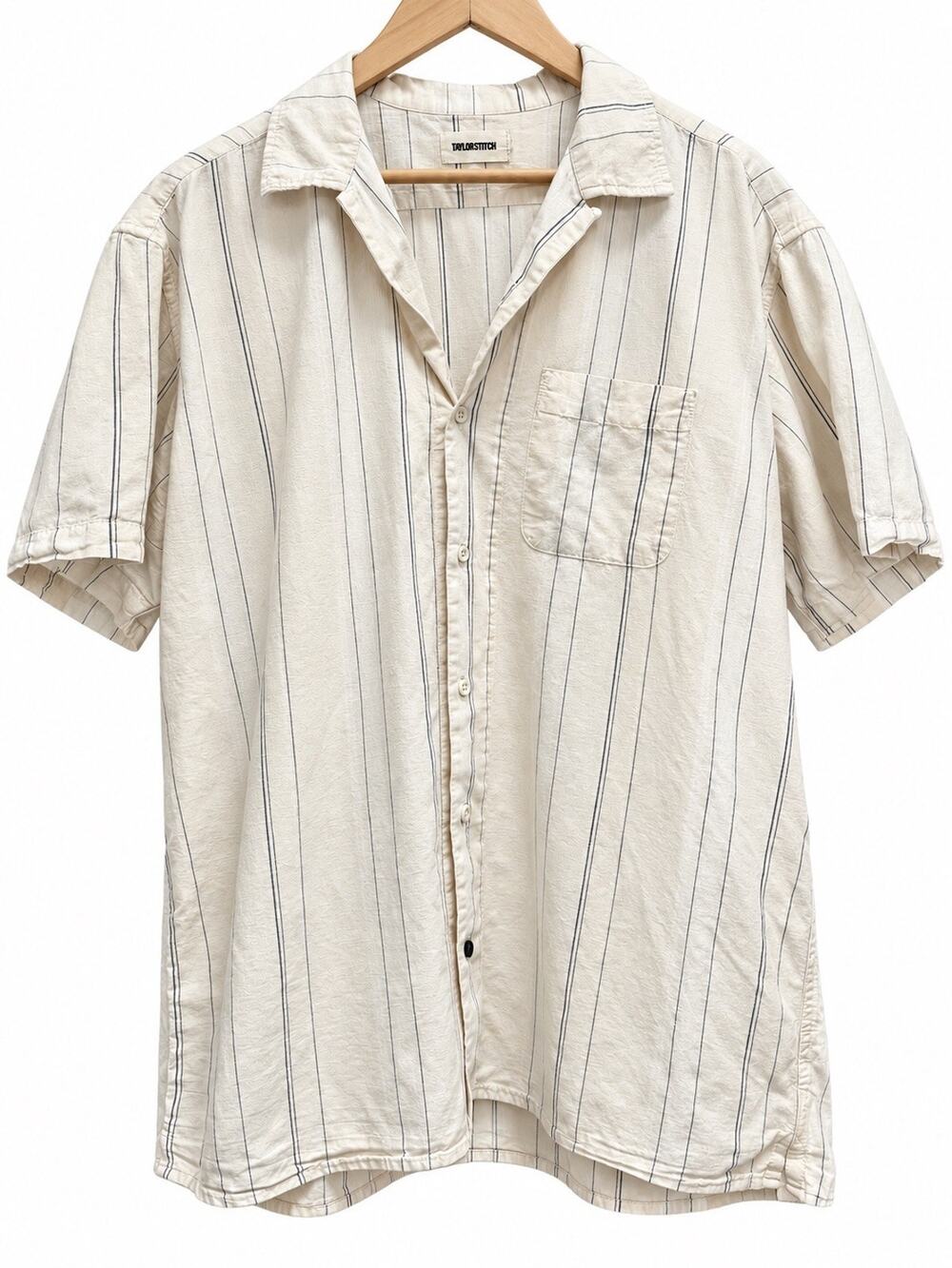 Taylor Stitch Mens 46 XXL Organic Cotton Linen Stripe Short Sleeve Shirt